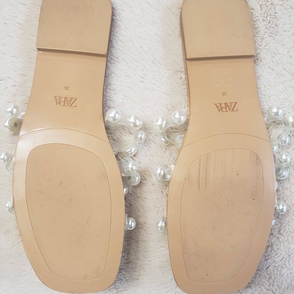 ZARA FLAT VINYL PEARL BEAD SANDALS Size 6 - Picture 4 of 6